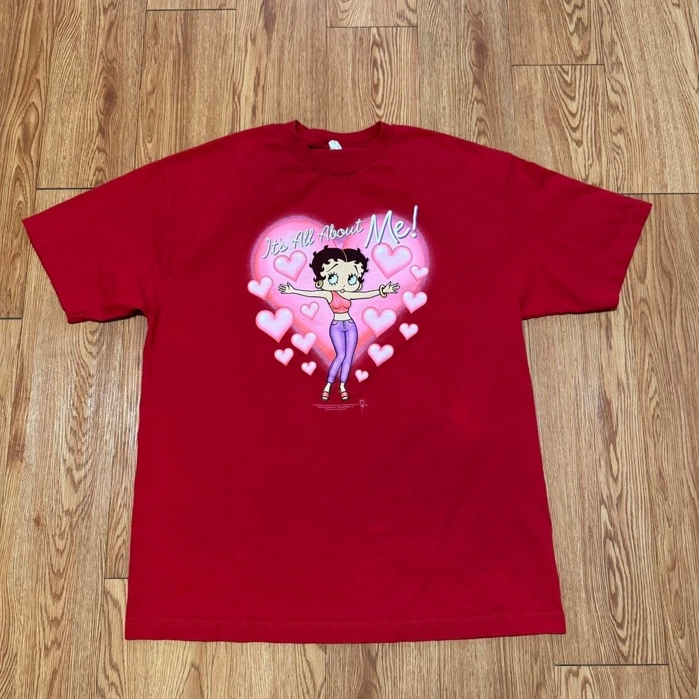 Betty Boop Men's Shirt All About Me 2003 Y2K Heart Red Size XL